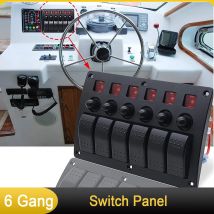 6-Gang-Boots-Wippschalterfeld, Marine-Schalttafel, wasserdichter Marine-Kippschalter mit roter LED für Auto, Wohnmobil, LKW, Auto, 12 V, 24 V