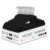 60 Stück Schwarze Samt Kleiderbügel rutschfest 45 cm breit schmal robust gut belastbar 360° drehbarer Haken für Mäntel Hemden un