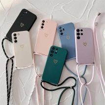 Crossbody Lanyard Silikon Handyhülle für Samsung Galaxy S21 S20 S22 S23 S24 S10 Note 10 20 Plus Ultra S21 Fe Love Heart Cover