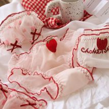 SP&CITY Rote Erdbeere, süße Netzunterwäsche für Damen, mittlere Taille, Spitze, transparent, sexy Höschen, weich, atmungsaktiv, Rüschen, süße Slips