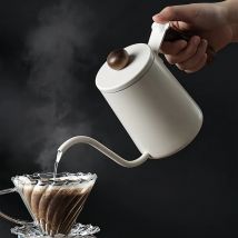 Handgebrühte Kaffeekanne, 304 Edelstahl, Holzgriff mit Skala, hochwertige, handgebrühte Kaffeezutensilien mit dünnem Mund, 350/600 ml