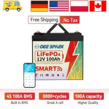 Batteria LiFePO4 DEEPSPAEK 12V 100AH con BMS Bluetooth 100A per imbarcazioni solari, camper, campeggio, motore elettrico da traino solare