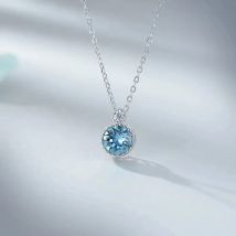 New 925 Sterling Silver Blue Round Necklace Simple Charm Geometric Shape Choker Birthday Gift Women's Fine Jewelry