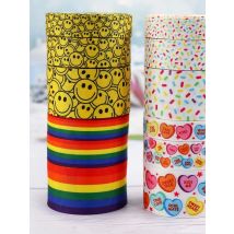 Colorful Love Smiling Face Geometry Grosgrain Ribbon,Multiple Sizes,10Yards Gift Wrap Bow Cap DIY Accessories Decorations