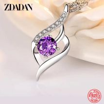 ZDADAN Herz-Amethyst-Halskette aus 925er-Sterlingsilber für Damen, modischer Hochzeitsschmuck