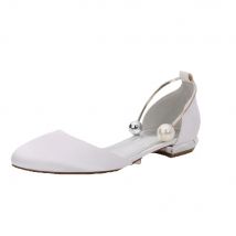 Creativesugar women rounded toe D'orsay satin evening dress flat shoes with metal ankle bracelet pearl ball special flats colors
