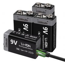 Kuugro 9V Rechargeable Battery 1100mAh USB Type-C Rechargeable 6F22 9V Li-ion Battery for RC Helicopeter Model Multimeter Toy