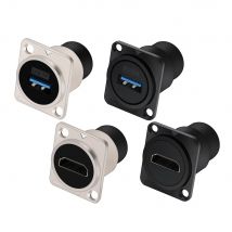 1pc Metal Round/D Type Module RJ45 CAT6&USB 2.0/3.0&Type C&HDMI-Jack Socket Through Network Panel Mounting Electronic Connector