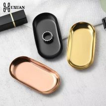 Oval Vanity Household Black Gold Silver Stainless Steel Storage Tray Literary Retro Plate For Storing Small Objects