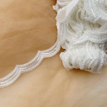 5yard Luxus Volle Perle Schmale Spitze Barcode DIY Beige Künstliche Seide Material Hochzeit Schleier Welle Spitze RS24527