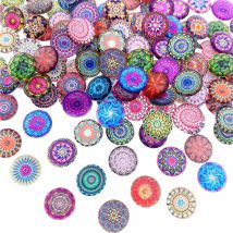 Modisches abstraktes Mandala-Kunstmuster, rund, 8 mm, 10 mm, 12 mm, 14 mm, 16 mm, 18 mm, 20 mm, 25 mm, zufällig gemischte gepaarte Glas-Cabochons mit flacher Rückseite