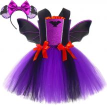 Vampire Bat Halloween Costumes for Girls Bat Witch Disguise Tutu Dress for Kids Carnival Party Fancy Outfit with Wings Hairbow