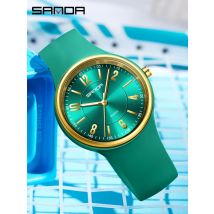 SANDA Fashion Women Quartz Watch Simple Exquisite Dial Silicone Strap 3ATM Waterproof Lightweight Luminous Display Student Watch