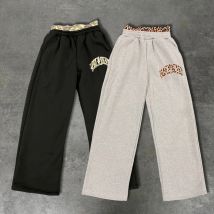 Pantaloni casual da strada con doppia cintura ricamata con lettera leopardata Pantaloni sportivi versatili da uomo e da donna stile Y2K