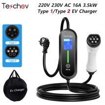 Teschev 220V 230V EV Caricatore Type2 16A 3.5kW Cavo di ricarica per auto elettrica Type1 Wallbox Modalità 2 EVSE per veicolo elettrico