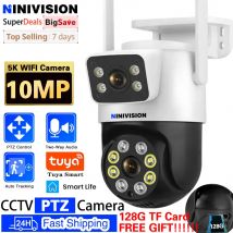 NINIVISION Outdoor 10MP 5K Dual Objektiv WiFi IP Kamera Tuya Smart PTZ Wireless Home Security CCTV Video Überwachung auto Tracking