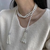 Exquisite Exaggerate Pearl Beaded Necklace Tassel Charm Sweater Chain Accessories Neck Jewelry Multilayer Necklace Girls