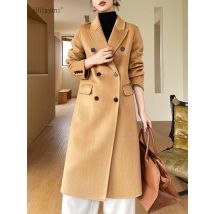 2024 Nuovo Cappotto di Lana Delle Donne 100% di Lana Picco Risvolto Cappotto Doppio Petto Autunno Inverno Giacca Lunga Trench Cappotto Delle Signore # 26