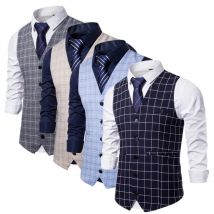 Neue Männer Business Social Karierten Anzug Weste Lose Top Homme Hochzeit Ball Party Kleid Weste