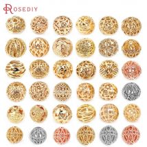 18K Gold Farbe Messing Hohl mit Blume Baum Blatt Runde Kugel Perlen Armband Perlen Schmuck Machen Liefert Erkenntnisse Zubehör