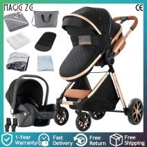 3-in-1 Reisesystem mit Babyschale und Kinderwagen, Leichter Klappbarer Kinderwagen mit Neugeborenen-Sicherheitsgurt für Einfaches Reisen