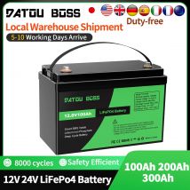 Batería DATOUBOSS LiFePO4 de 12 V con BMS 8000 ciclos, 100 A 200 A 300 A, para inversor, autocaravana, sistema solar, barco, hogar, solar