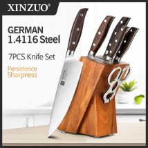 XINZUO profesjonalny pełny 7 sztuk zestaw noży niemiecki 1.4116 zestawy noży kuchennych ze stali nierdzewnej najlepsze narzędzie do krojenia w kuchni Santoku