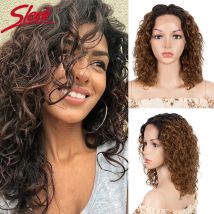 Eleganti parrucche di capelli umani ricci Bob per le donne parrucche anteriori in pizzo 13 x6x1 Ombre parrucca di capelli brasiliani Remy marrone parrucca di pizzo onda profonda