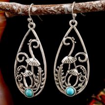 Boho Haken Tropfen Ohrringe Wasser tropfen hohl Metall gravierte Muster baumeln Ohrringe Draht Pilz Ausschnitt Ohrringe zum Geburtstag