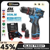 Wiertarko-wkrętarka akumulatorowa Gisam 95N.M 10MM 25+3 momenty obrotowe, bezszczotkowa, z metalowym uchwytem zatrzaskowym, wkrętarka elektryczna, narzędzia do majsterkowania.