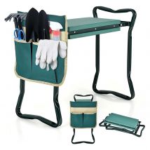 Sgabello da Giardinaggio 2 in 1, Pieghevole, con Cuscino EVE e 1 Borsa Porta Attrezzi, Protezione per le Ginocchia