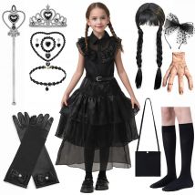 2025 Mercoledì Hot Costume corto nero Nuovi abiti per bambini Cosplay Carnevale Pasqua Costumi di Halloween Party per 3-10 anni