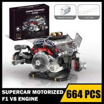 MOC Supercar F1 Motorisierte V8 Motor Modell Bausteine Auto Teile Elektrische Antrieb Motor Montage Ziegel Spielzeug Erwachsene Kinder Geschenk