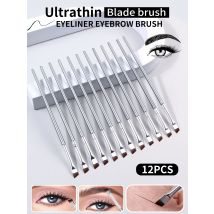 12 szt. srebrzystych pędzli do eyelinera z bardzo cienkim ostrzem i miękkiego zestawu pędzli do makijażu, przenośny pędzel do brwi i uniwersalne narzędzie kosmetyczne