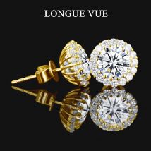 14K Gold Round Moissanite Stud Earring for Women K Gold Filled Engagement Wedding Daily Wear Jewelry Travel Gift for Girl