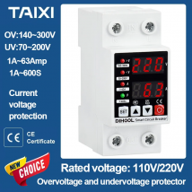 DIN Rail Adjustable over under Voltage Current Protective Device AC220V/110V 1-63A Delayed Self Recovery  Voltage Protector