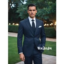 Klassischer formeller Herren-Business-Smoking, 2-teilig, Blazer, Hose, edles blaues Anzugset für Männer, Hochzeit, Party, Gast-Outfit, individuell gestaltet