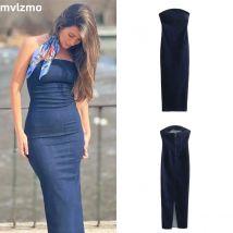 2024 Europa und die Vereinigten Staaten Frühjahr neues würziges Mädchen ein Wort Kragen Büste enges Paket Hüft-Cowboy-Kleid langer Rock