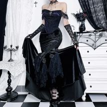 Mall Goth Velluto Gonna a coda di pesce Donna Vintage Jacquard Hip Wrap Fata Gonna Grunge Gonna lunga Steampunk da donna vittoriana