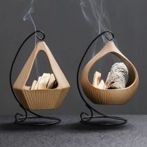 1pc Eisen Rahmen Hängenden Korb Keramik Weihrauch Brenner mit Kreative Keramik Salbei und Peruanischen Holz Tablett (Ohne Weihrauch)