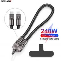 USLION 30 cm 240 W USB-C-Kabel, geflochtenes Aluminium-Telefon-Lanyard, Typ C auf Typ-C-Kabel, schnelles Aufladen, USB-Kabel