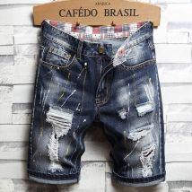 Hip Hop Zerrissene Denim Shorts Männer Neue Sommer Streetwear Beiläufige Gerade Mode Kurze Jeans Männlichen Vintage Trendy Loch Shorts