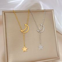 Neue Einfache Mond Sterne Anhänger Choker Halskette Einfache Gold Farbe Legierung Charme Kette Collares Halskette Für Frauen Partei Schmuck