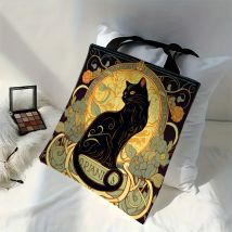 Retro Art Noble Black Cat Tote Bag, modna torba na ramię, codzienna lekka torba na zakupy z tkaniny lnianej 40X40CM Torebka