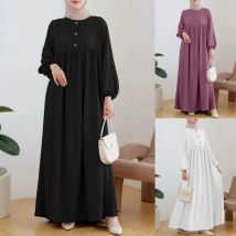 Lässige Puff ärmel einfache Abayas für Frauen solide muslimische Kleider Party Mode Maxi kleid Truthahn Dubai Abaya elegante Vestidos
