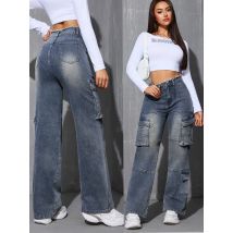 2025 Autumn/Winter Women's Denim Pants, Side-Pocket Design with Multiple Pockets, Original Denim Fabric Patchwork, Original Flan