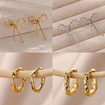 Fashion Butterfly Earrings For Women Gold Color Stainless Steel Bow Tie Earring Christmas Wedding Jewelry Gift
