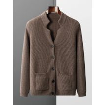 MVLYFLRT Men's Light Luxury Stand up Collar Cashmere Cardigan Thick Knit Sweater for Autumn Winter Business Casual Warm Clothing