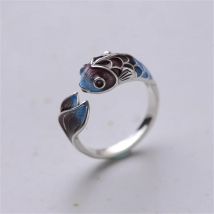 Vintage glückliche Koi Fisch Eröffnungs ringe für Frauen Mode Silber Farbe Metall Lotus Blume Wolken Fingerring viel Glück Schmuck Geschenk