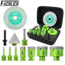 FACHLICH 10-teiliges Diamantbohrer-Set mit 10-mm-Fräser, 50 mm Fase, 115 mm Doppelschneide-Schleifscheibe, 5/8 Zoll-11 Marmor